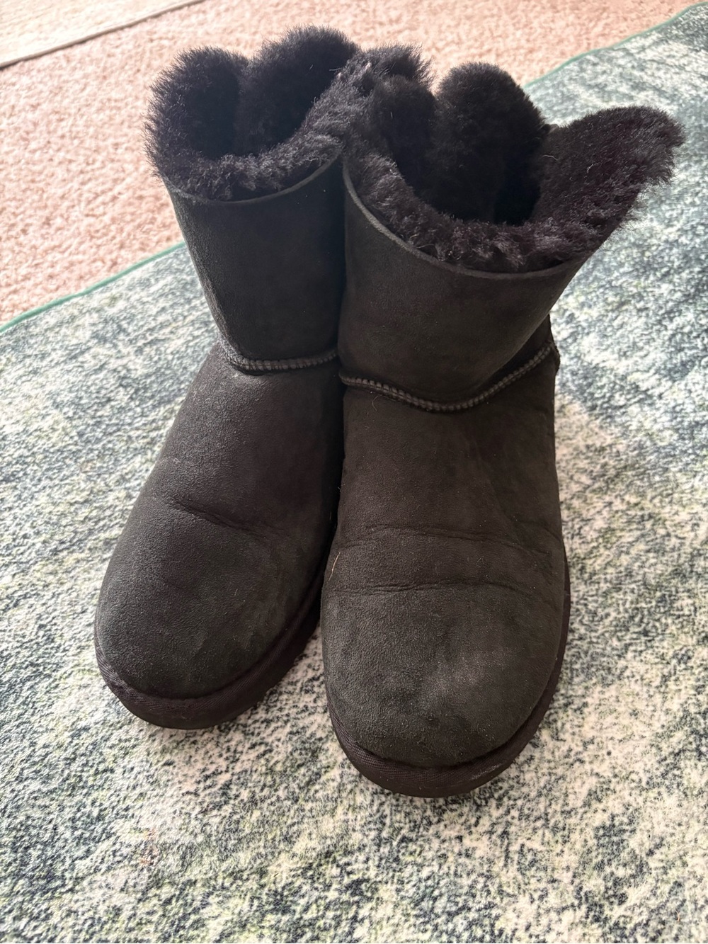 UGG Black Short Sheepskin Lined Winter Boots